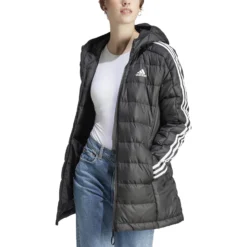Parka Para Mujer De 3 Rayas Adidas Essentials -Equipo Al Aire Libre adidas hz4428 4 apparel on model front view white