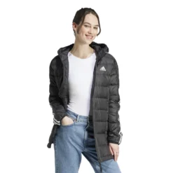 Parka Para Mujer De 3 Rayas Adidas Essentials -Equipo Al Aire Libre adidas hz4428 6 apparel on model walking view white